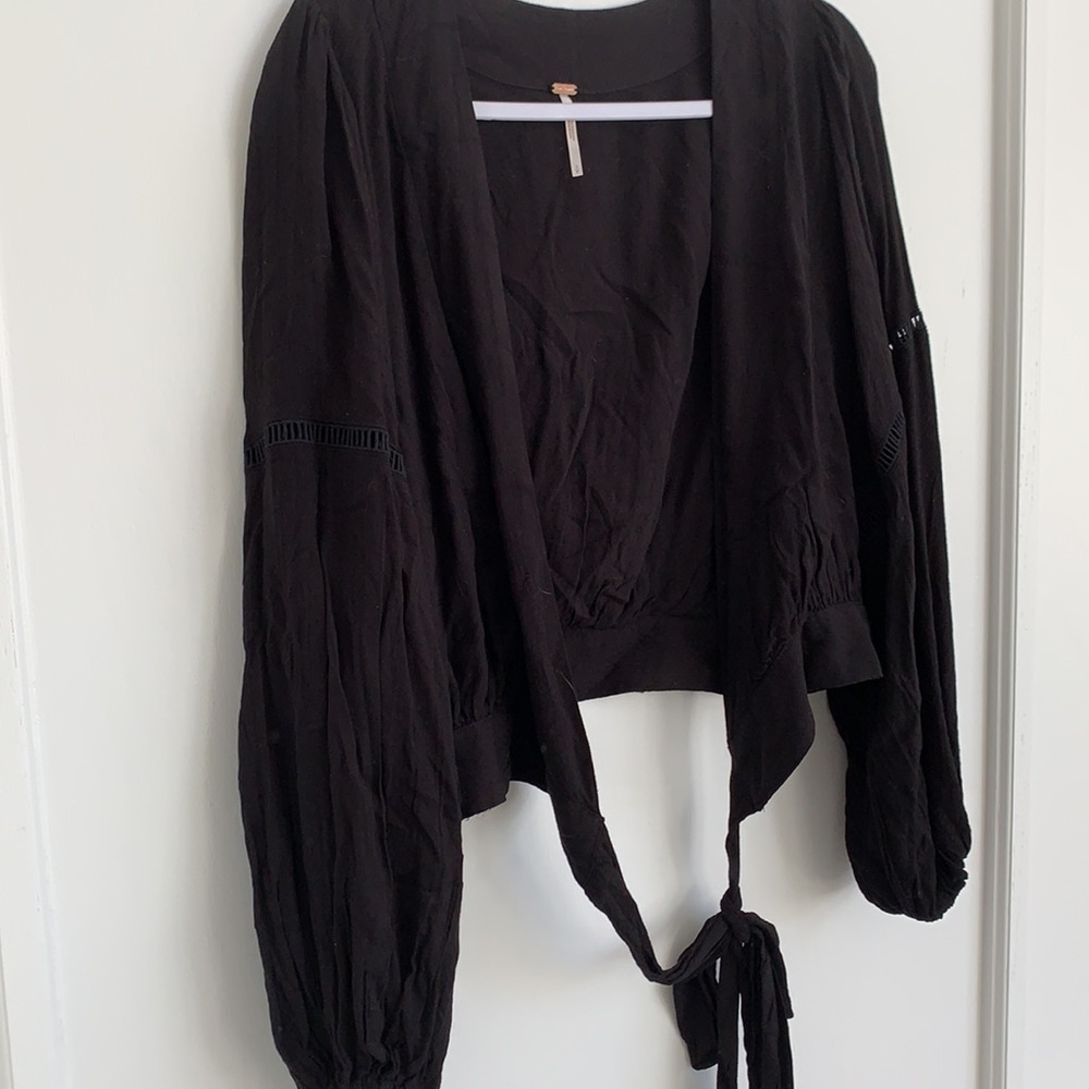 Free People Balloon Sleeve tie front Wrap